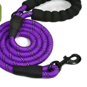 Rope Dog Leash 5 FT Comfortable Padded Handle Highly Reflective Threads Purple